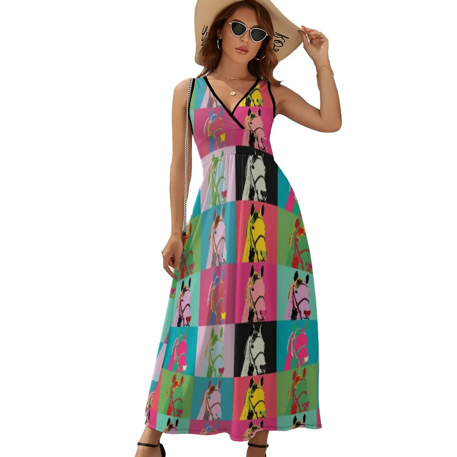 Colorful Horse Art Dress Lady's Secret Horses Racing Sexy Boho Beach Long Dresses Print Maxi Dress Korean Style Oversize Vestido