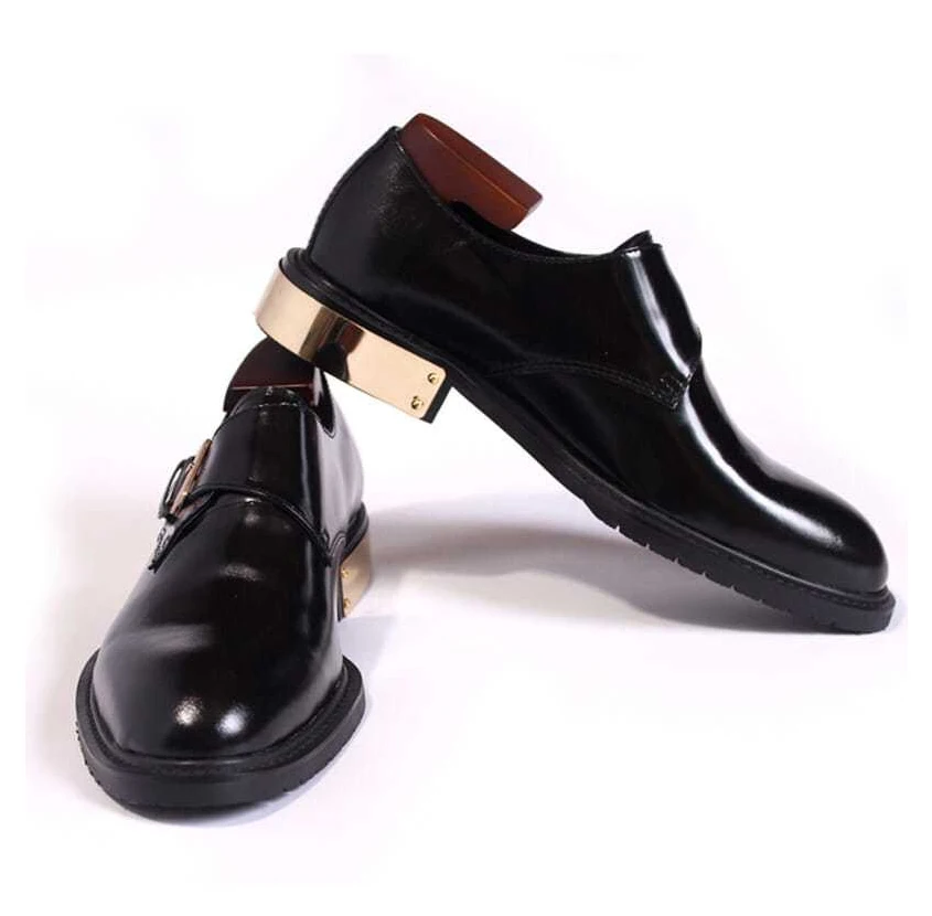JINIWU 2026 Classic Premium Gentleman Monk Shoes, Solid Black Metal Heel Buckle Strap Dress Shoes for Men’s Party Occasions