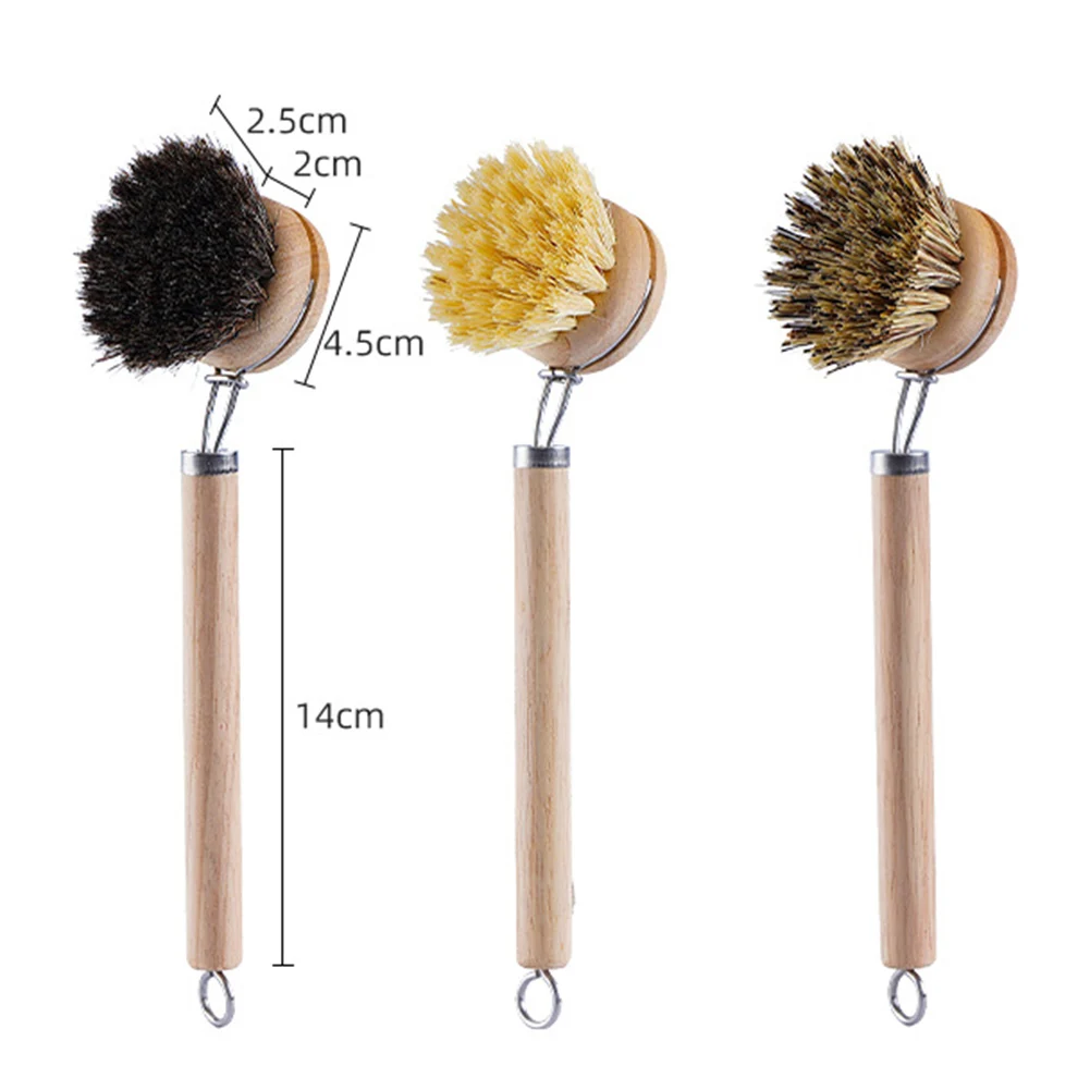 Replaceable Dish Brush Wooden Handle Stain Remove Pot Brush Portable Household Cleaning Scrub Brushes Kitchen Accessories