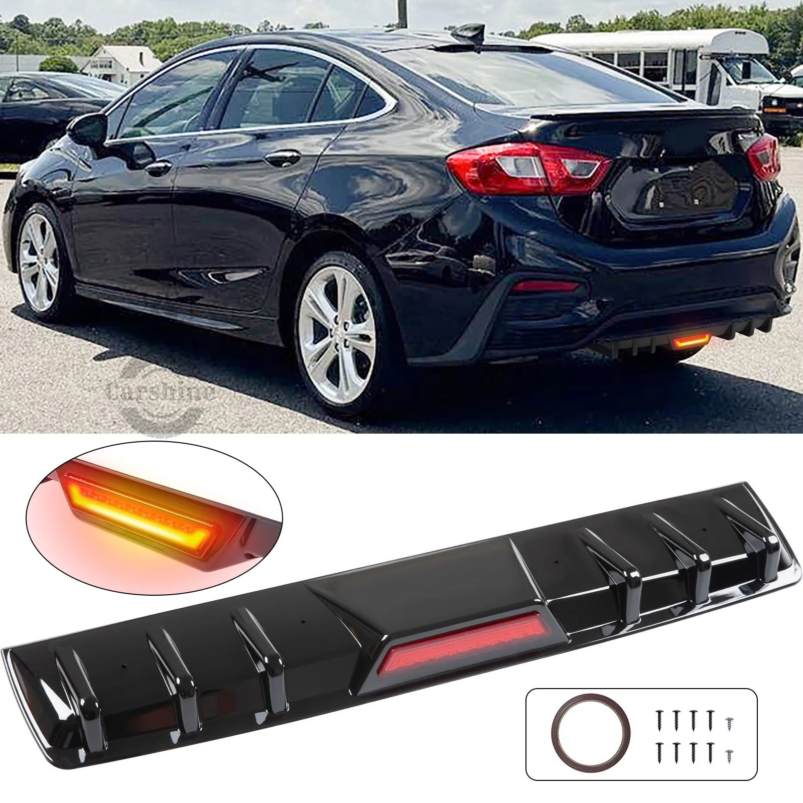 لسيارة تشيفي كروز 2010-2019 المصد الخلفي اللامع الناشر الفاصل مع مصباح ليد