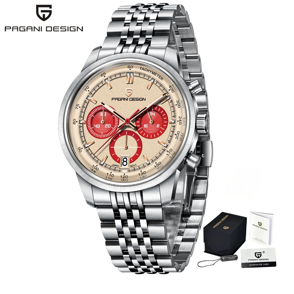 PAGANI DESIGN 41mm Classic Men Quartz Watches Original Japan TMI VK63 Chronograph Movement Stainless Steel Waterproof reloj homb image 3