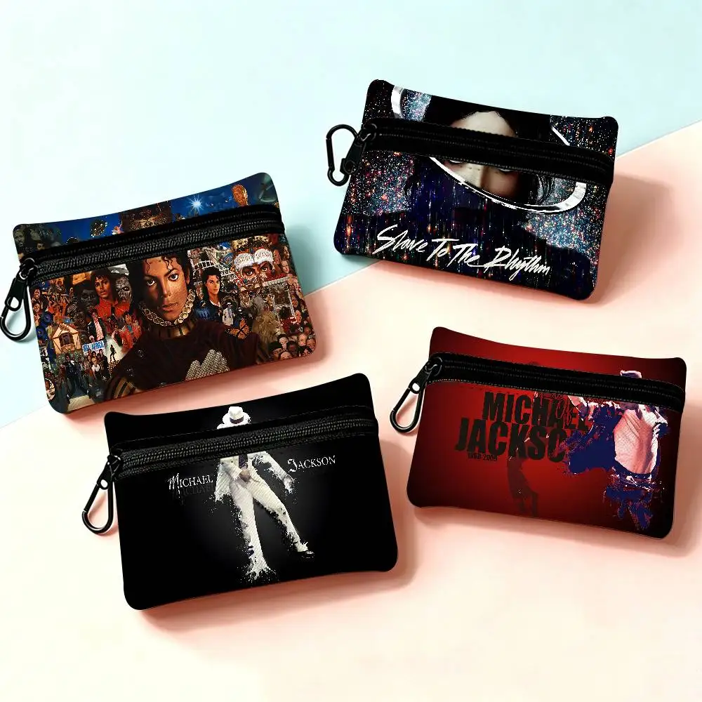 Classic Singer M-Michael J-Jackson Oxford Coin Wallet Detachable Carabiner Hook Compact Storage Bag For Outdoor Shopping