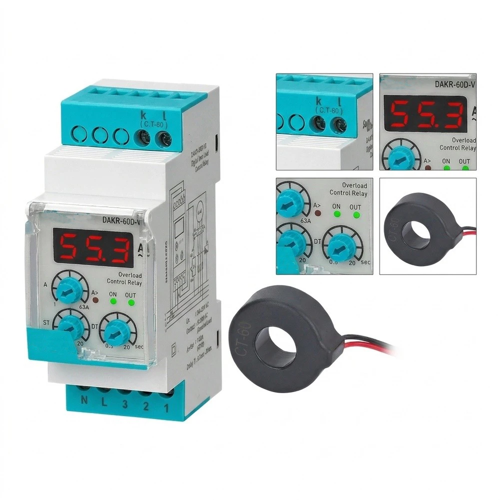 2026 Smart Overcurrent Relay DAKR-60D/100D/250D For Water Pumps Auto Reset= Delay Adjustment Industrial Grade