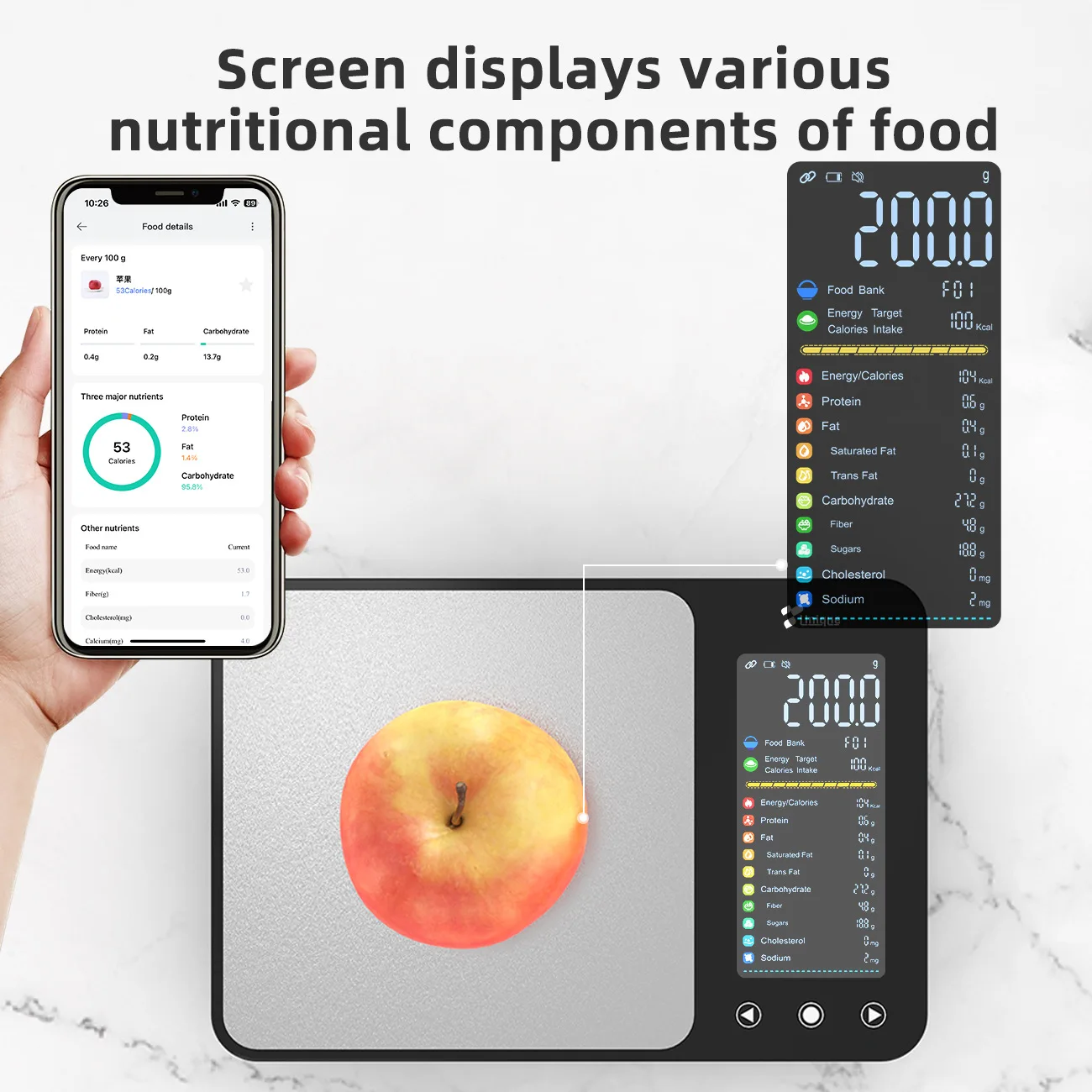 Digital Food Scale Smart Kitchen Scale Measures Upto 5 kg with 1g Graduation, Bluetooth and App Connectivity