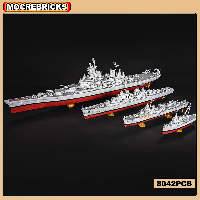 Military Warships MOC Building Block USS Iowa BB-61 USS Missouri BB-63 Battleships Assembly Model Collection Set Bricks Toys