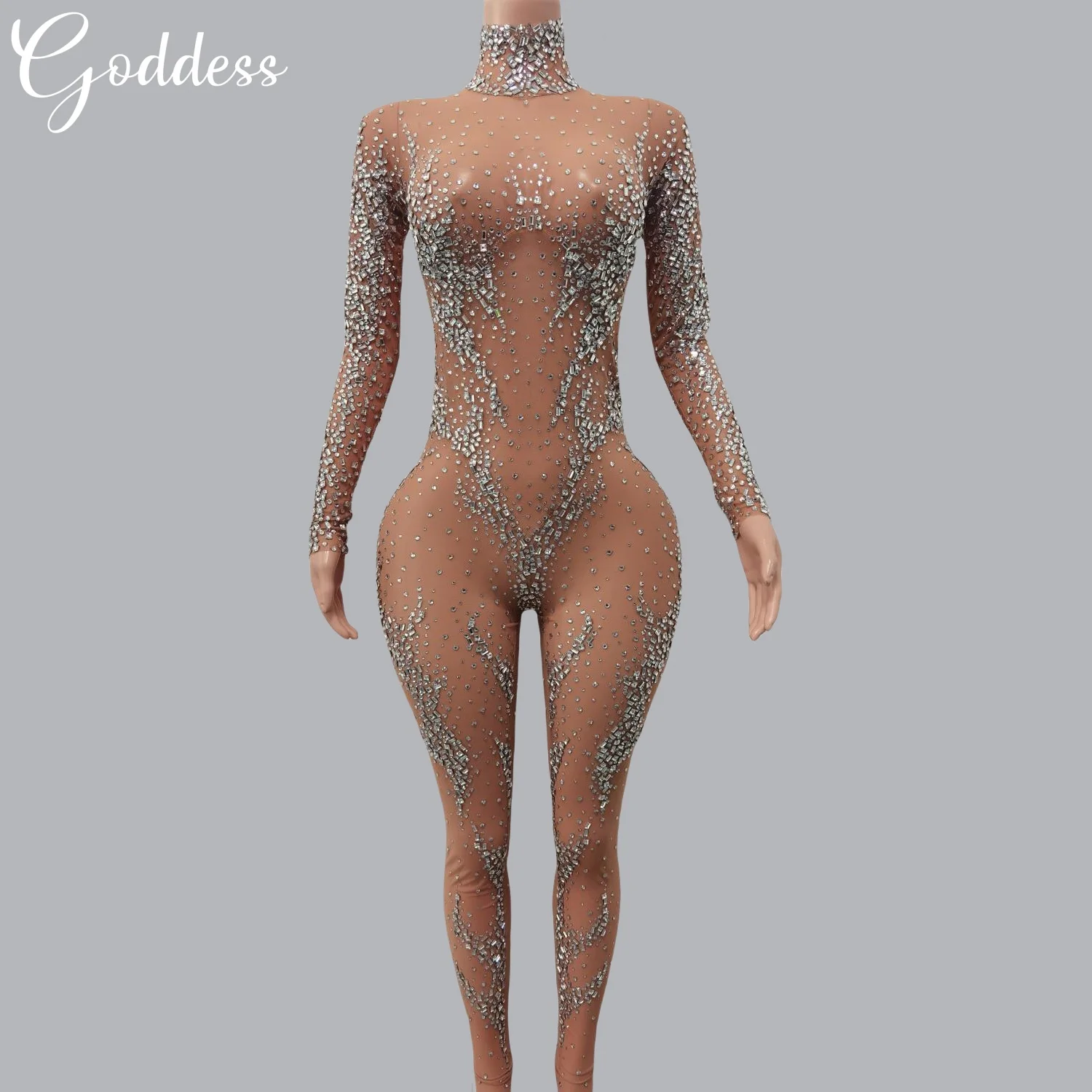 

Sparkly Rhinestones Mesh Skinny Jumpsuit for Women Birthday Party Luxury Jumpsuit Stage wear Nightclub Dance Performance Wear