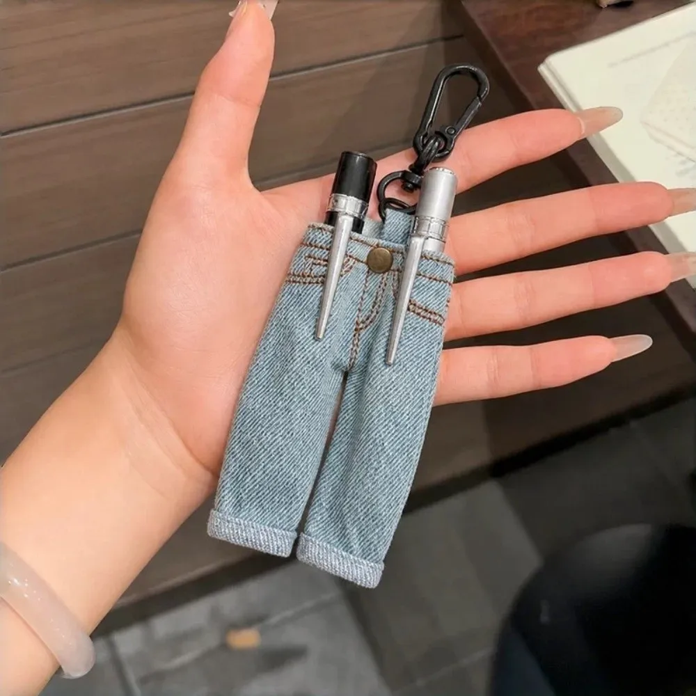 Portable Denim Jeans Pen Bag with Keychain Retro Trousers for Pens Creative Mini Pen Holder Pendant Student