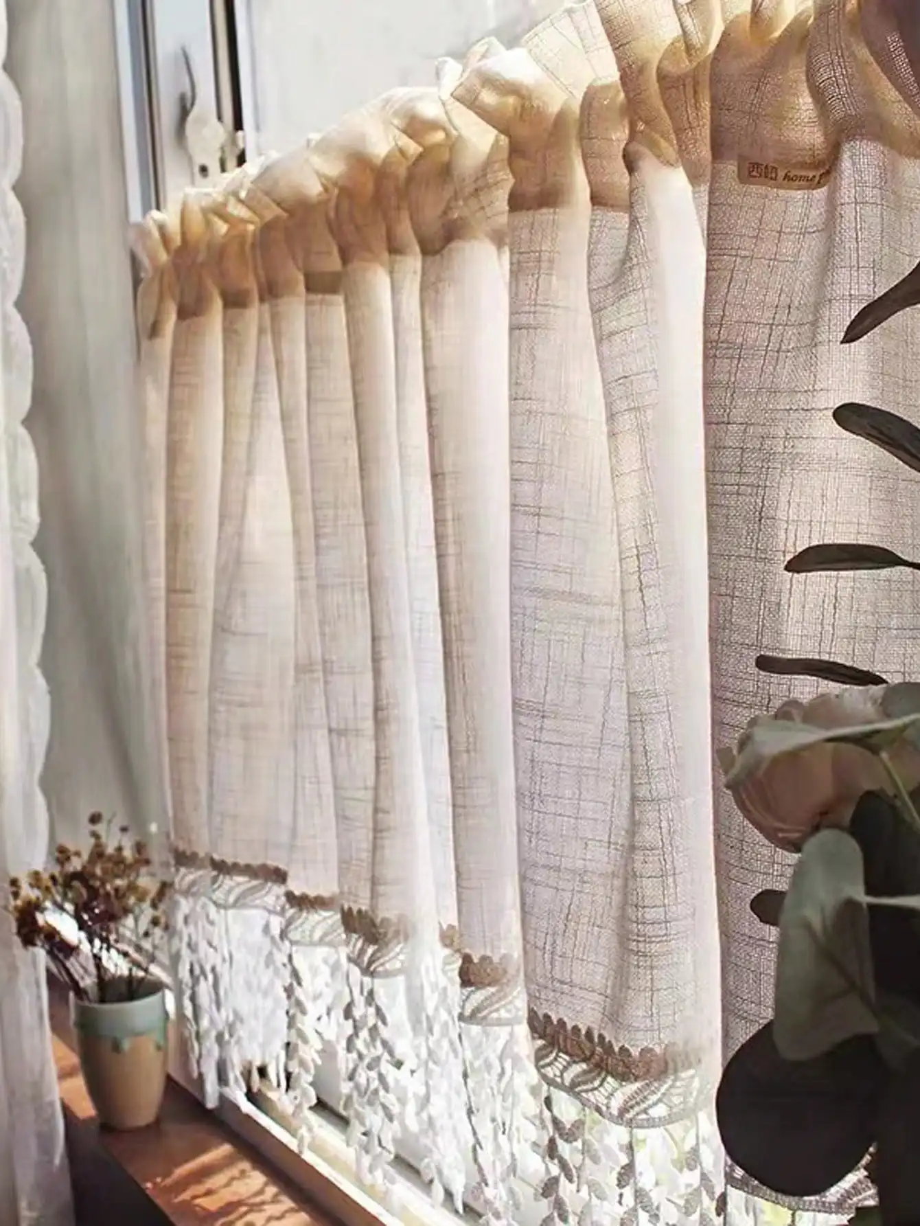 1PC American Elegant Imitation Linen Leaf Edge Window Curtain Roman Shade Blind Treatment Home Decor Accessories