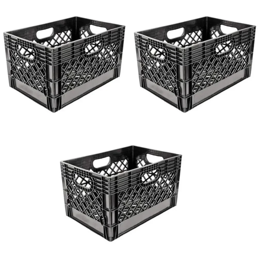 Storage 24 Quart Stackable Storage Crate with Handles, Black (3 Pack)