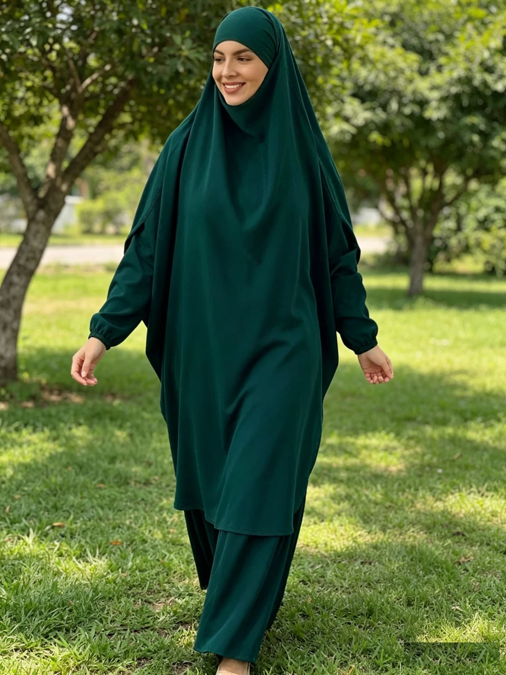 

Eid Hooded Muslim Women Robe Long Khimar Hijab Dress Set 2 Pieces Prayer Garment Abaya Ramadan Gown Dress Sets Islamic Niqab