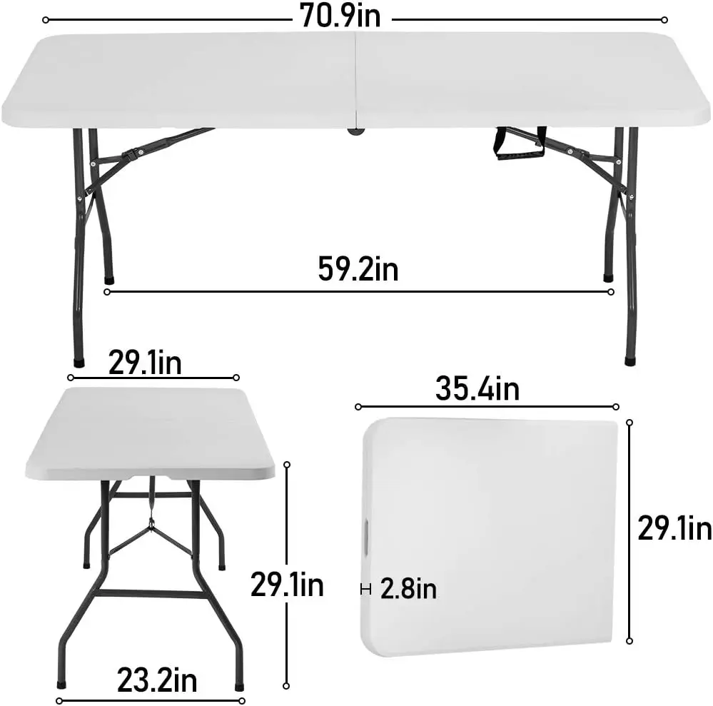 6FT Picnic Table Folding  Camping  Plastic  Fold Up  Lock for Party Event,White