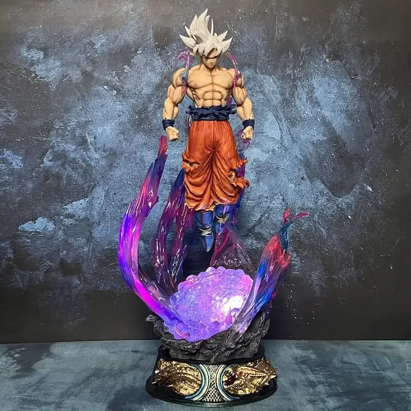 53cm Dragon Ball Anime Figure Ultra Instinct Son Goku Can Emit Light Kakarotto Three Heads PVC Action Figure Model Doll Gift Toy