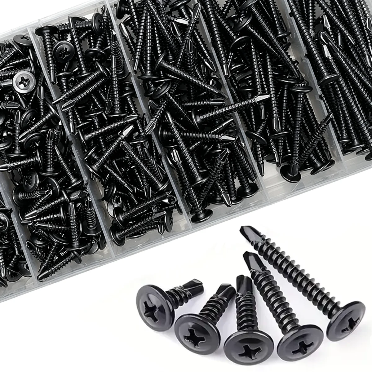 210-Piece #8 Self-Drilling Screw Set, 4.2mm Large Flange Head Screws with Screwdriver Bits, Suitable for Sheet Metal