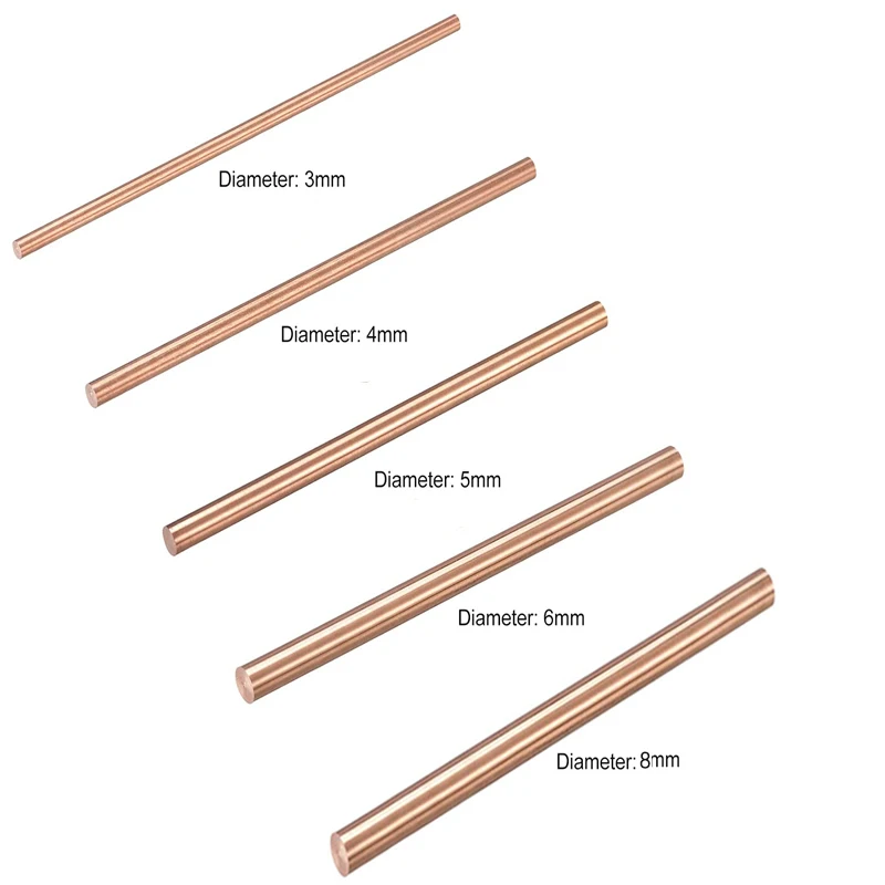 1 Buah Batang Tembaga dengan Berbagai Ukuran, Diameter Logam Merah Tembaga Batang Bulat Pengolahan Logam 3/4/5/6/8Mm, Panjang 100/150/200/250/300Mm