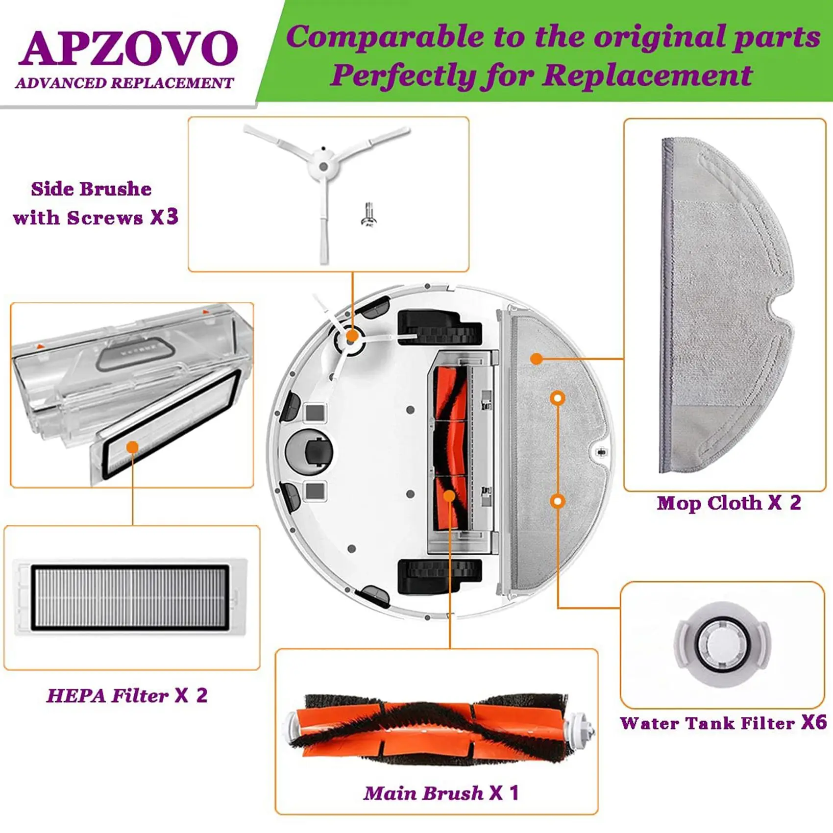 A006-Accesorios para Xiaomi Roborock S50 S51 Xiaomi Mi Robot aspiradoras filtro Cepillo Lateral paños de limpieza para Roborock