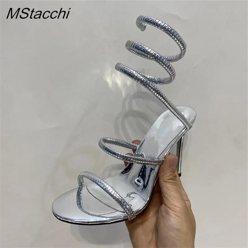 Snake Strap High Heel Sandals Women Summer 2024 Ankle Strap Banquet Party Shoes Narrow Band High Heels Ladies Gladiator Sandals