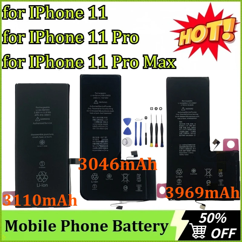 

3110 мАч, 3046 мАч, 3969 мАч для IPhone 11/11 Pro/11 Pro Max, сменные аккумуляторы для телефона + инструменты, аккумулятор большой емкости для мобильного телефона