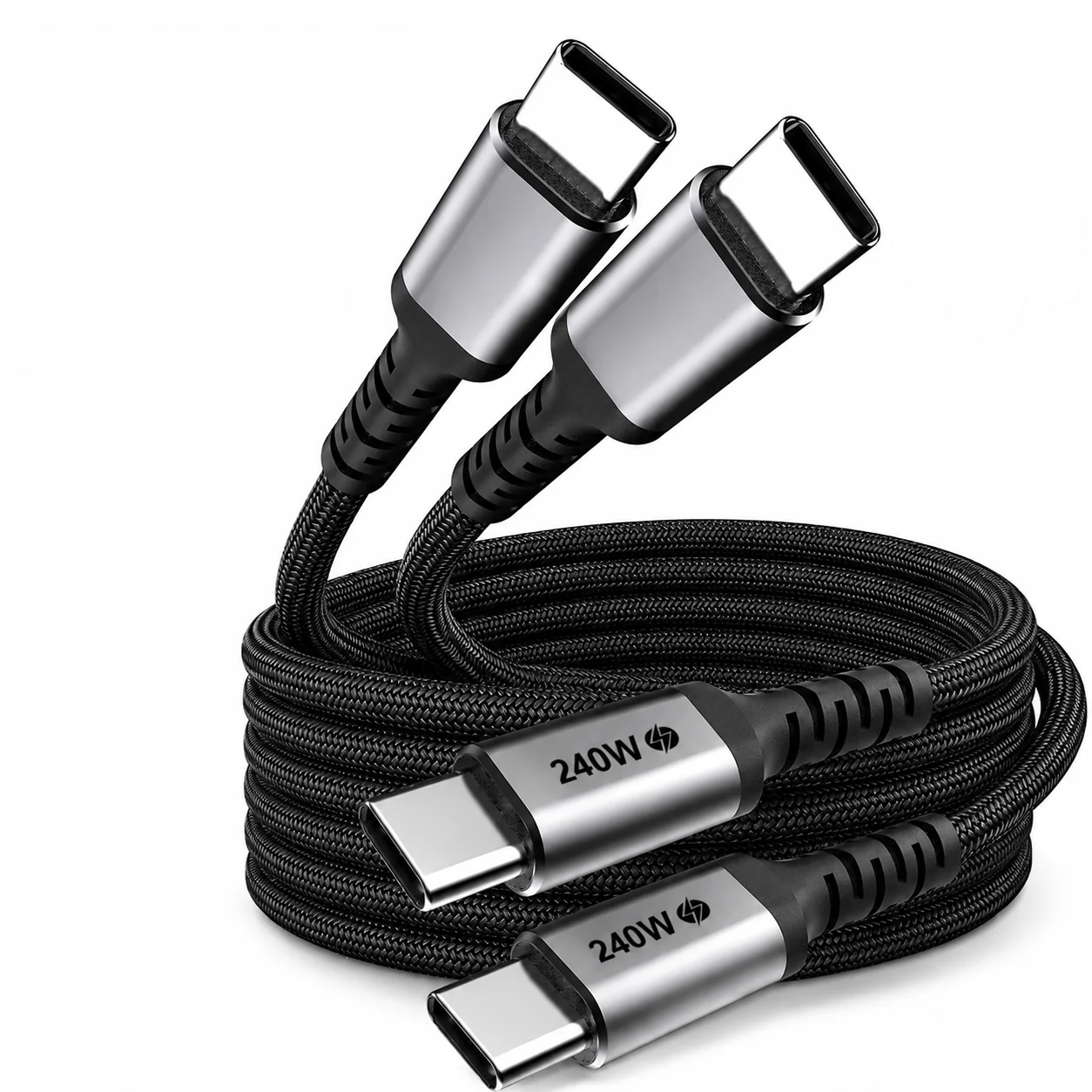 2PCS 240W USBC-C Black Braided Type C Cable PD3.1 Fast Charging Cord For iPhone 17 MacBook Samsung Huawei Xiaomi Laptop