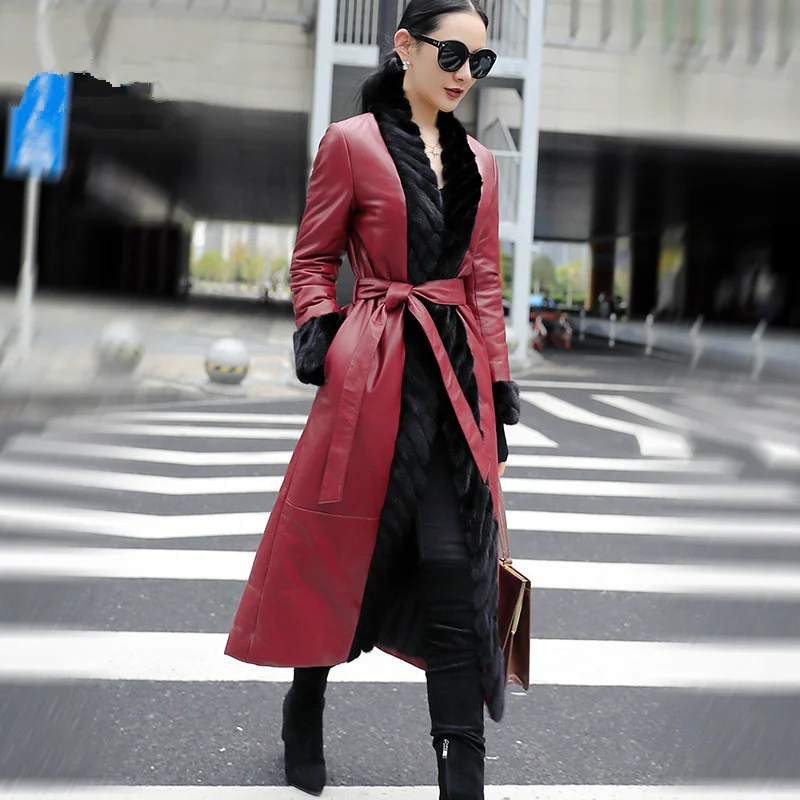 

2023 Genuine Leather Jacket Women Real Mink Fur Collar Winter Down Jacket New Long 100% Sheepskin Coat Korean MY3743