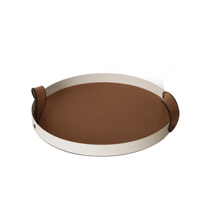 

Light luxury modern metal leather tray, high-end storage, hotel home living room bedroom desktop storage tray
