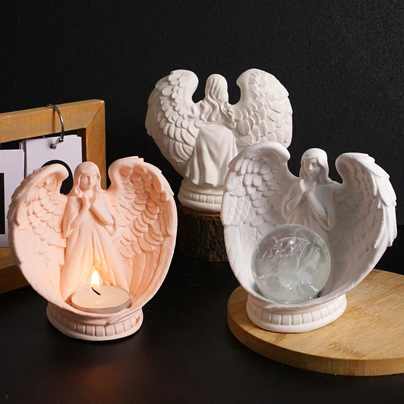 

Angel Wings Candle Holder Mold Christmas Angel Wings Feather Heart Crystal Ball Base Plaster Ornament Organizer Moulds