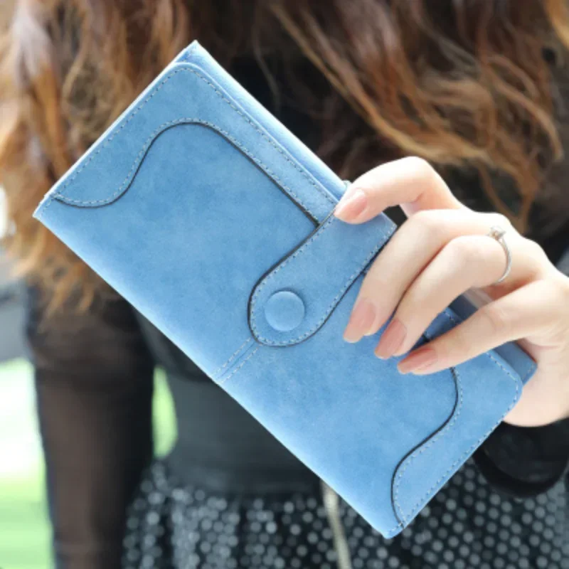 Fashion Faux Suede Long Female Wallet Matte Leather Lady Purse Coin Purse Key Storage Money Change Pouch Card Holder Clips Bag