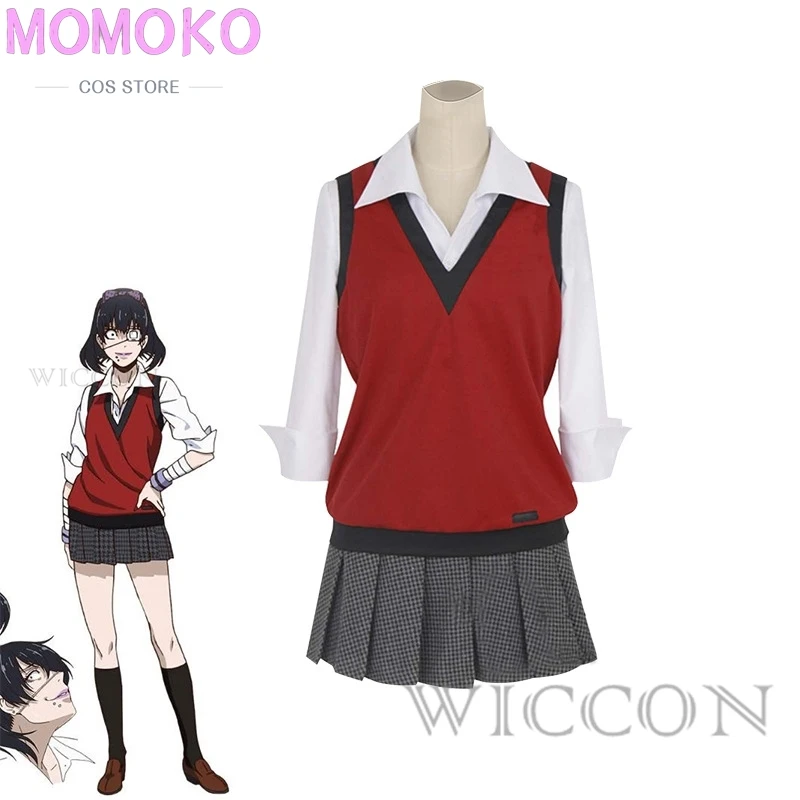 Anime Kakegurui Compulsive Gambler Midari Ikishima Cosplay Costume Japanese School Uniform Vest skirt Women JK Uniform wig