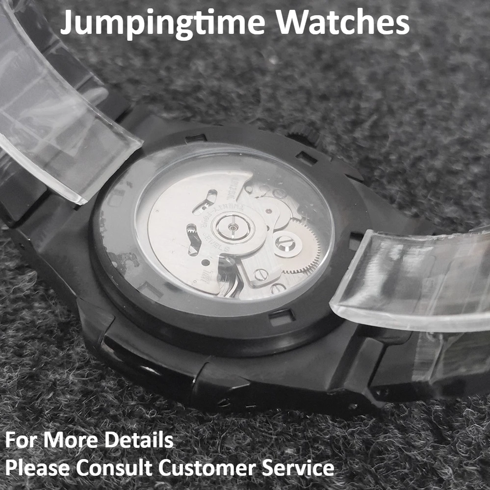 ساعة ميكانيكية للرجال مع شعار قابل للتخصيص، 39 ملم من زجاج الياقوت الأسود على طراز نوتيلوس