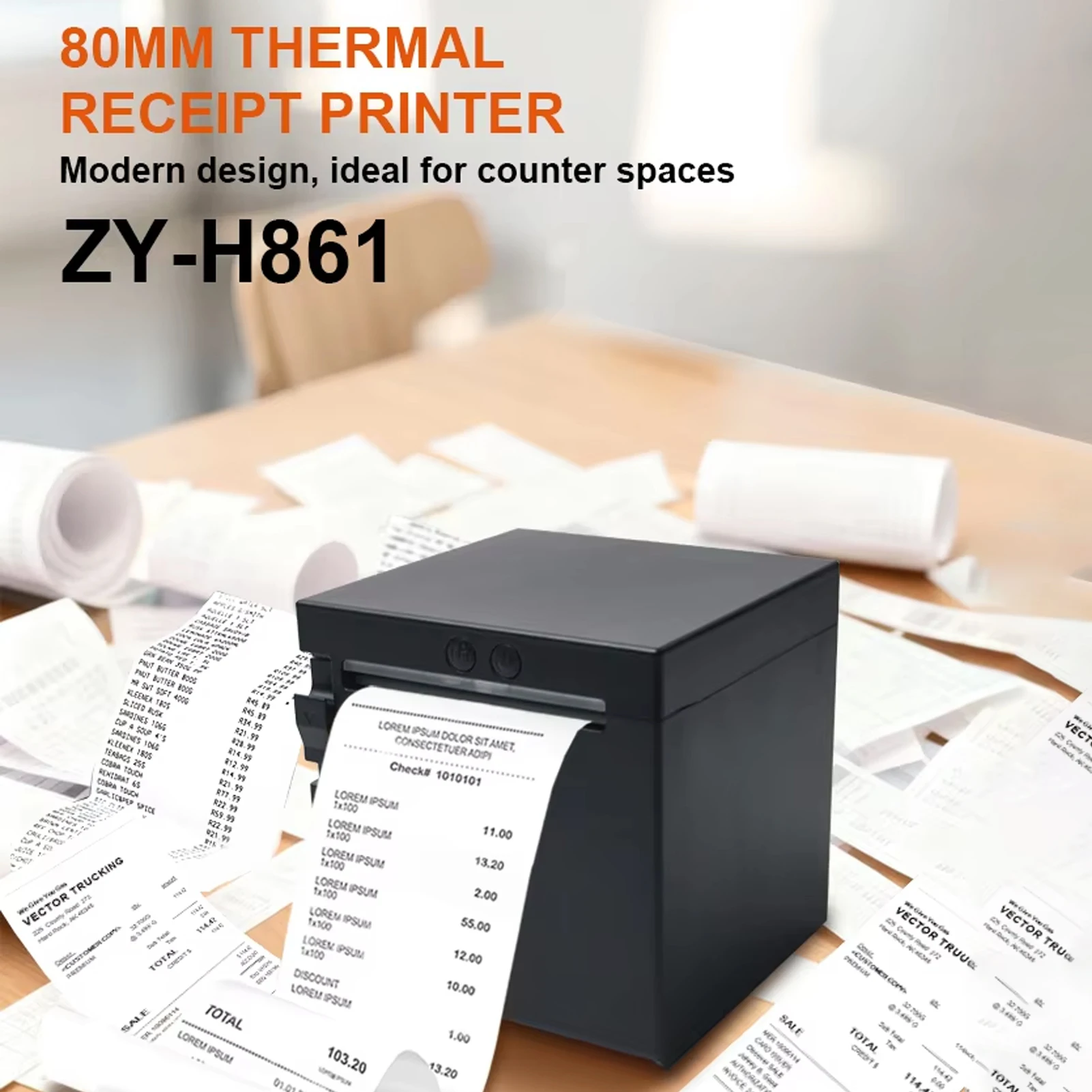 

ZY-H861 80mm Thermal Receipt Printer Desktop Printing Machine USB WIFI Ethernet Interface Large Capacity Paper for Supermarket