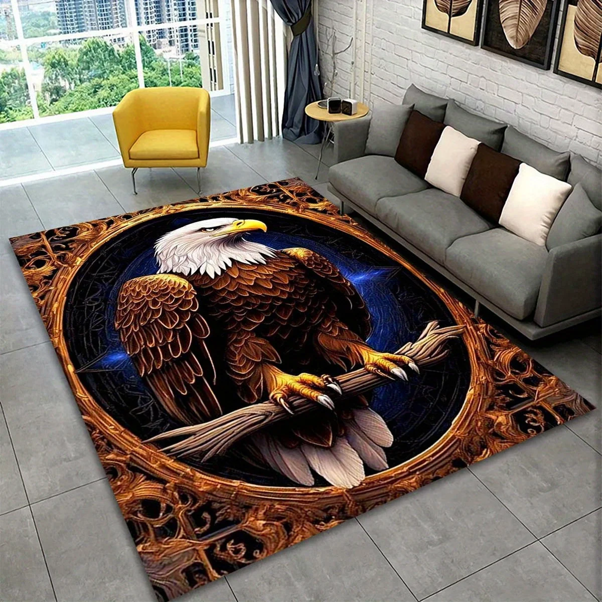 Eagle Print Non-Slip Carpet, Non-Shedding Floor Mat for Bedroom Living Room Bathroom Office Home Indoor Decoration