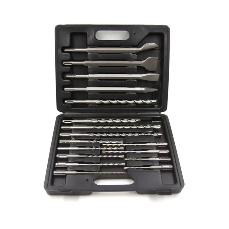 17 pièces ensemble de forets de maçonnerie à pointe en carbure SDS Plus Kit de forets à percussion électrique avec mallette à outils