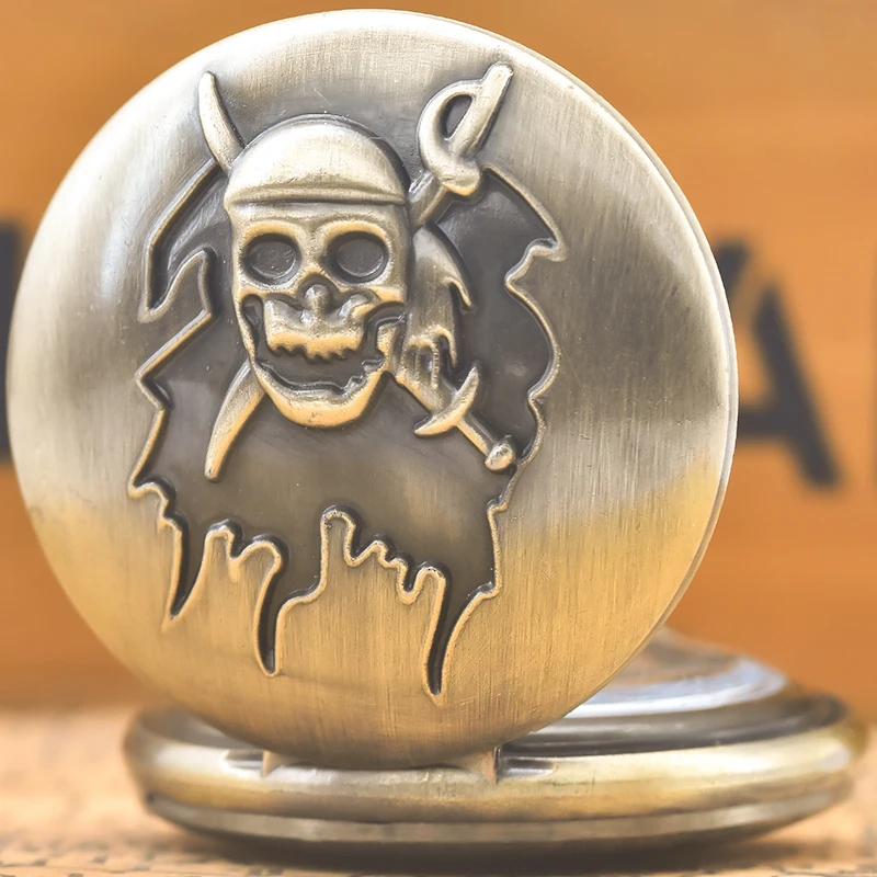 Vintage Bronze Large Necklace Quartz Pocket Watch Funny Scary Ghost Head Fun Halloween Gift For Both Men And Women