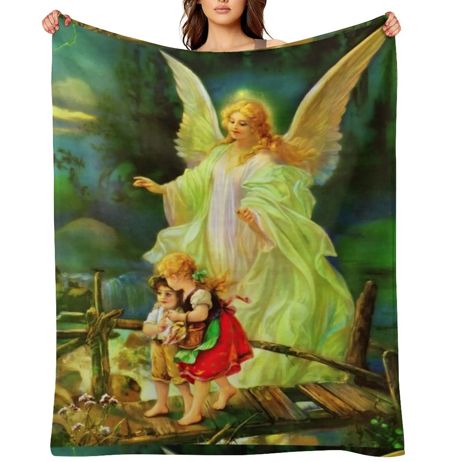 

Guardian Angel and Children on the Bridge Vintage Catholic Throw Blanket Thermal Baby Beach Blankets