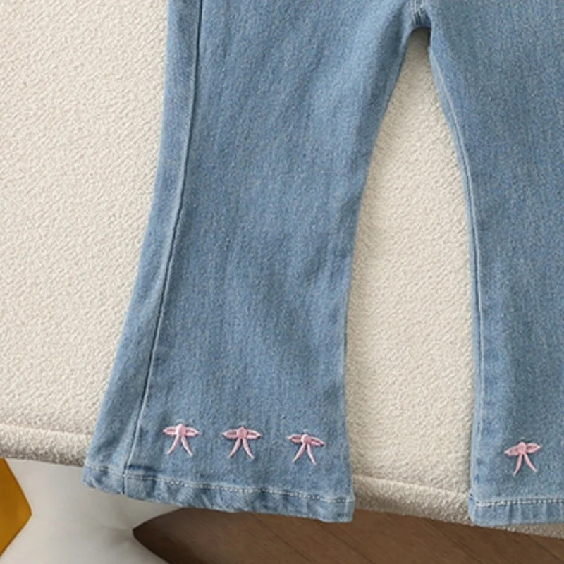 Casual And Versatile Children's Clothing Cotton Korean Style Bow Girls' Pants Loose Flared Children's Jeans For 1-4Y - view 4