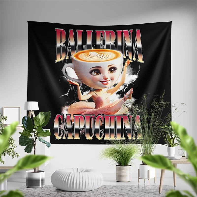 Aertemisi Ballerina Cappuccina Italian Brainrot Tapestry Wall Hanging Art for Bedroom Living Room Decor Party Backdrop