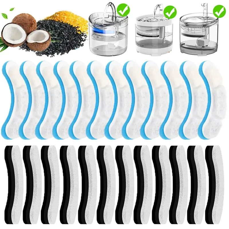 WF060 Pet Water Dispenser Replacement Filter Element, Activated Carbon Filter for Cat Dog Automatic Water Fountain, Multi‑Laye