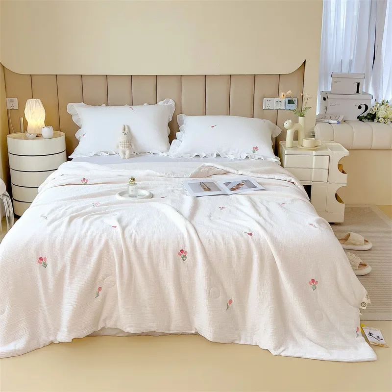 

Class a Cotton Double-Layer Yarn Embroidery Soybean Duvet Insert Summer Quilt Bare Sleeping Skin-Friendly