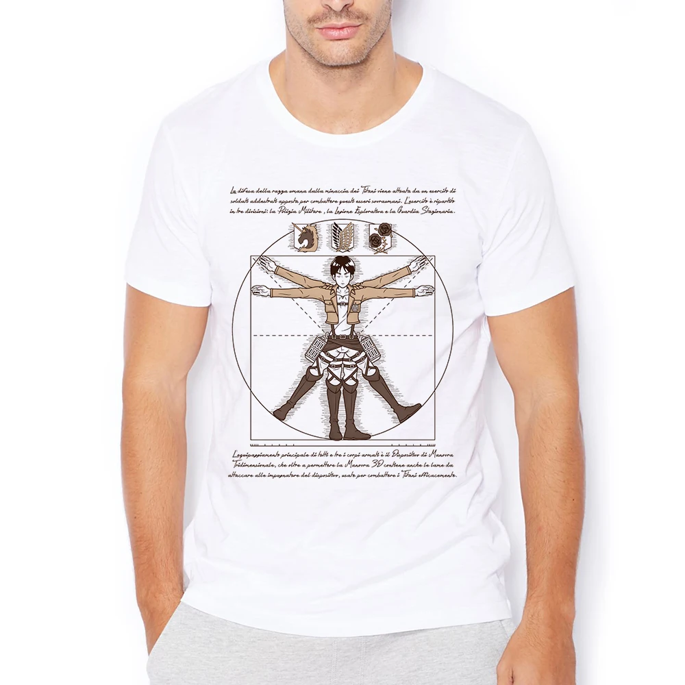 da Vinci Uomo vitruviano Eren Jaeger funny anime t shirt men white short casual tshirt unisex AOT manga streetwear gift tee