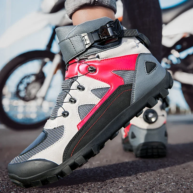 

Microfiber Leather Biker Boots New Off-road Recreational Protection Fall Resistant Waterproof Racing Men's Non-slip Biker Shoes