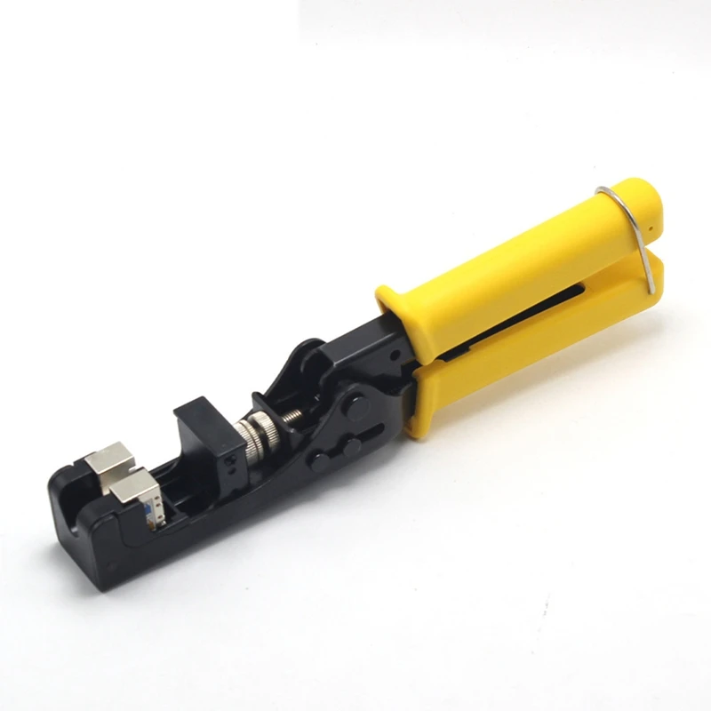 คีมยำหัวปมเครือข่าย RJ45พร้อมตะขอ180 ° โมดูลสายเคเบิลเครือข่ายคีมยำหัวเครื่องตัดลวด Cat7 Cat6 Cat5e