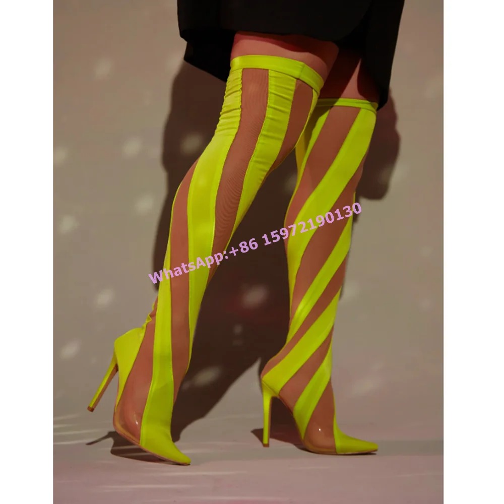 

Patchwork Yellow Black Sock Boots Breathable Pointy Toe Thin Heels Elastic Sexy Runway Shoes Women's Spring Fall Runway Shoes