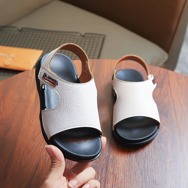 Boy Sandals Closed Toe Solid Color High-top Beach Shoes 2025 New Summer Hollow Flat Sandals Fashion Soft Sole Princes Roman Shoe