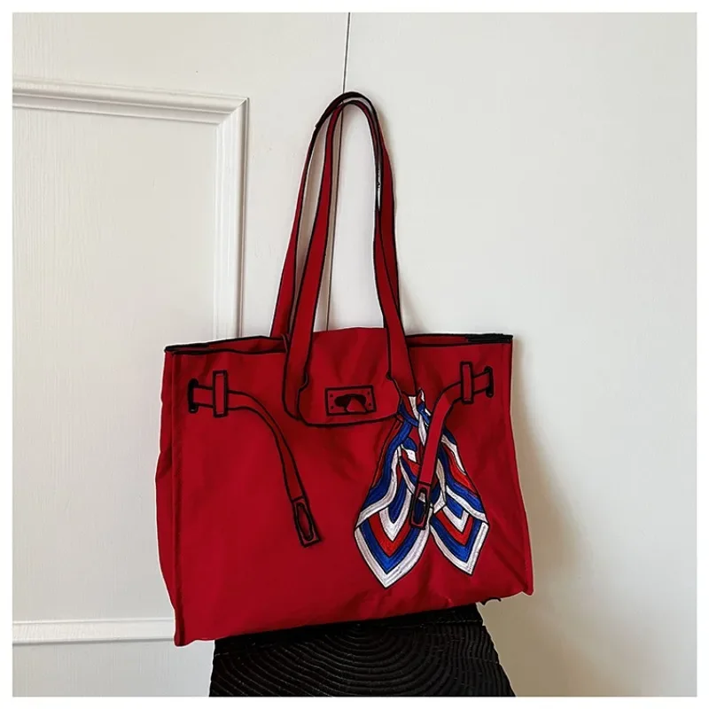 

Embroidery Stylish Design Shoulder Bags Creative 2025 New High Quality Large Capacity Youth Sewing Thread Women's Handbags