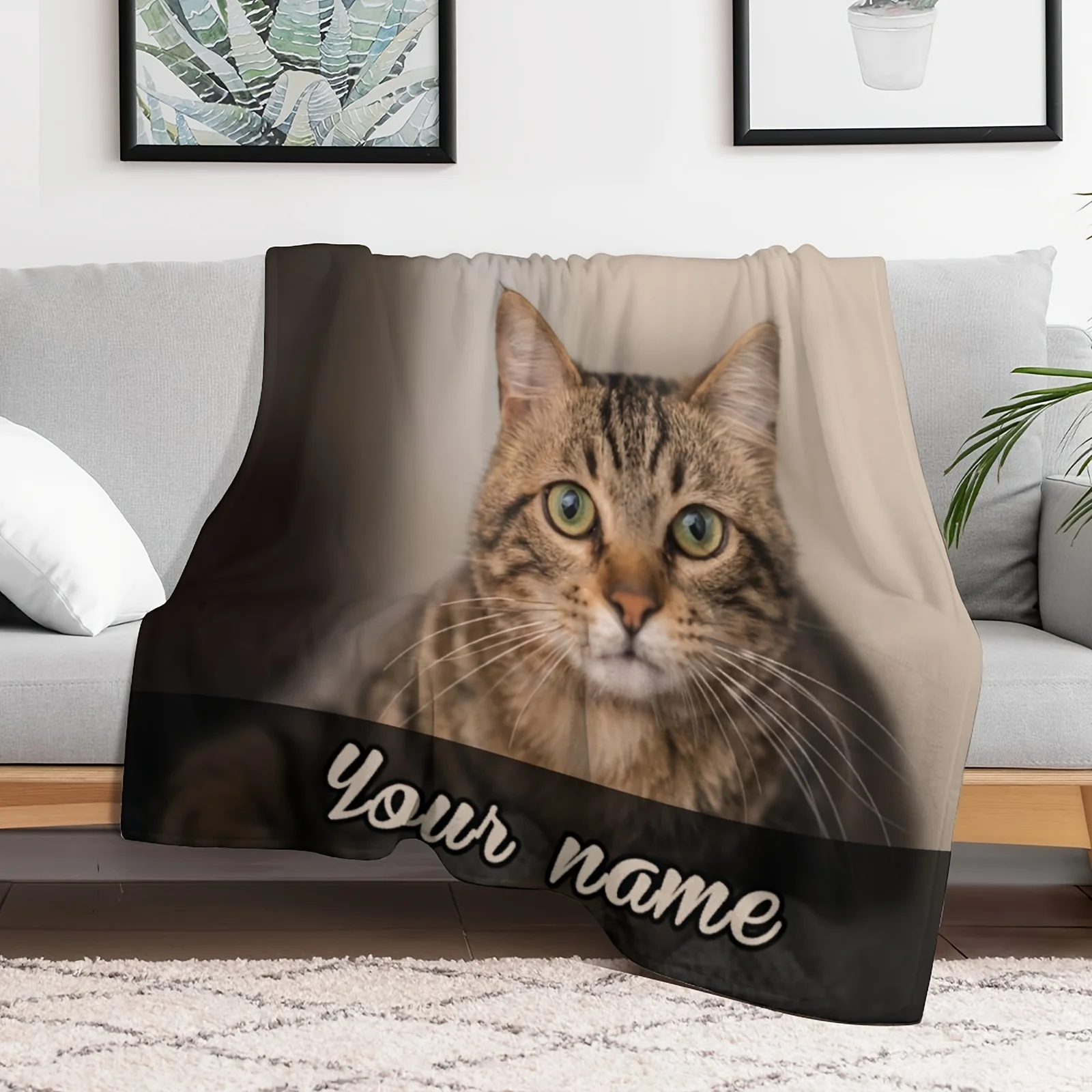 Anpassbare Teddy-Katzen-Flanelldecke, weiche und bequeme Decke für vier Jahreszeiten, digital bedruckte Polyester-Sofabettdecke