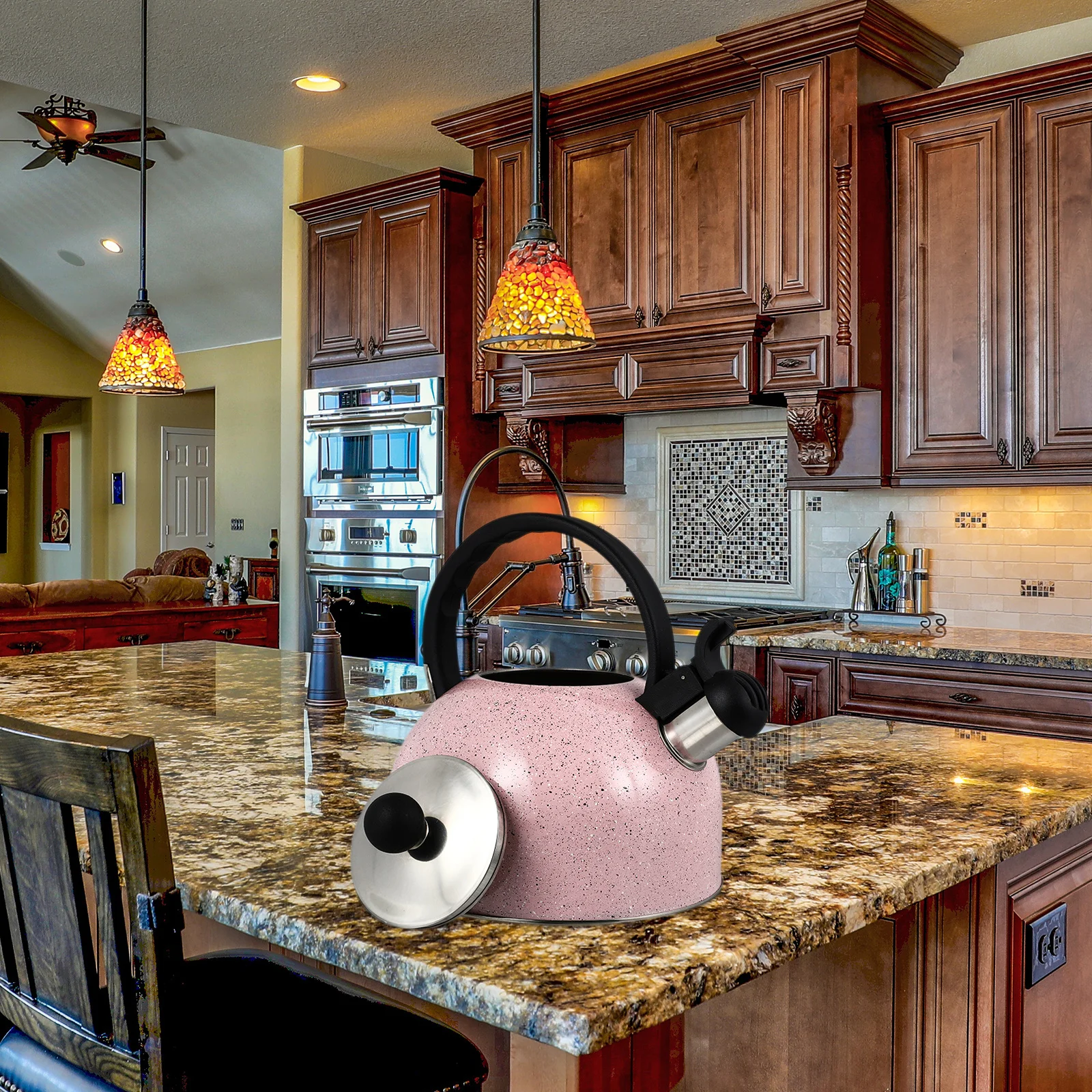 

1pc Stainless Steel Teakettle 2.5L Whistling Tea Pot Kitchen Water Boiling Kettle Heat Insulated Handle Automatic Alarm For