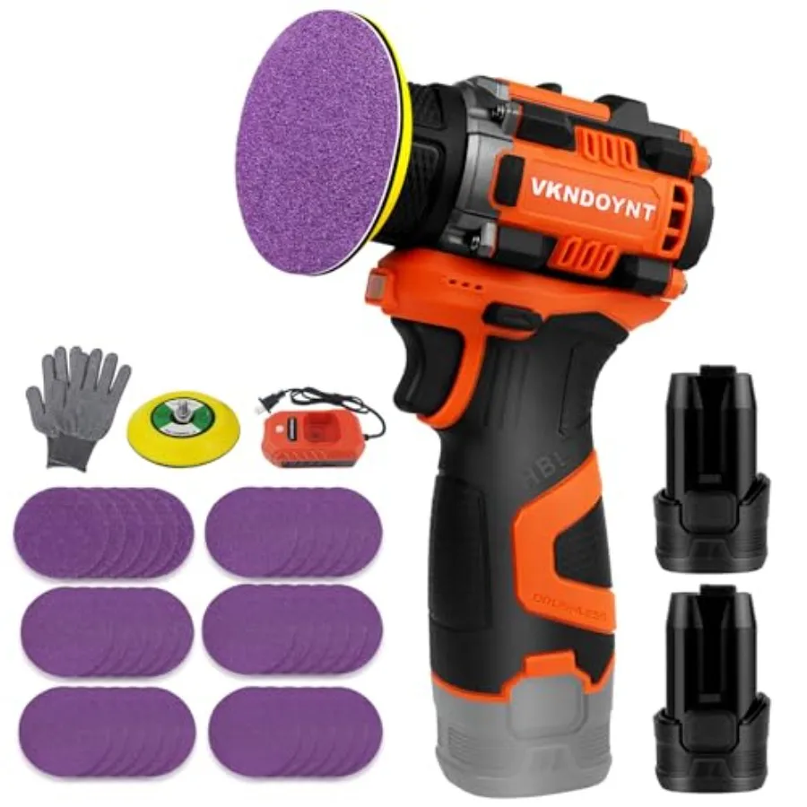 

Brushless Small Sander with 36PCS Sandpapers, 2 Variable Speed Cordless Sander 0-500/0-3000 RPM,2Pcs 3.0Ah Batteries, Mini Comp