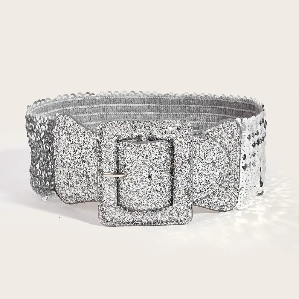 Metal Square Buckle Blingbling Sequin Cummerbunds Waist Closure Korean Style Elastic Cummerbunds Suit Decorative
