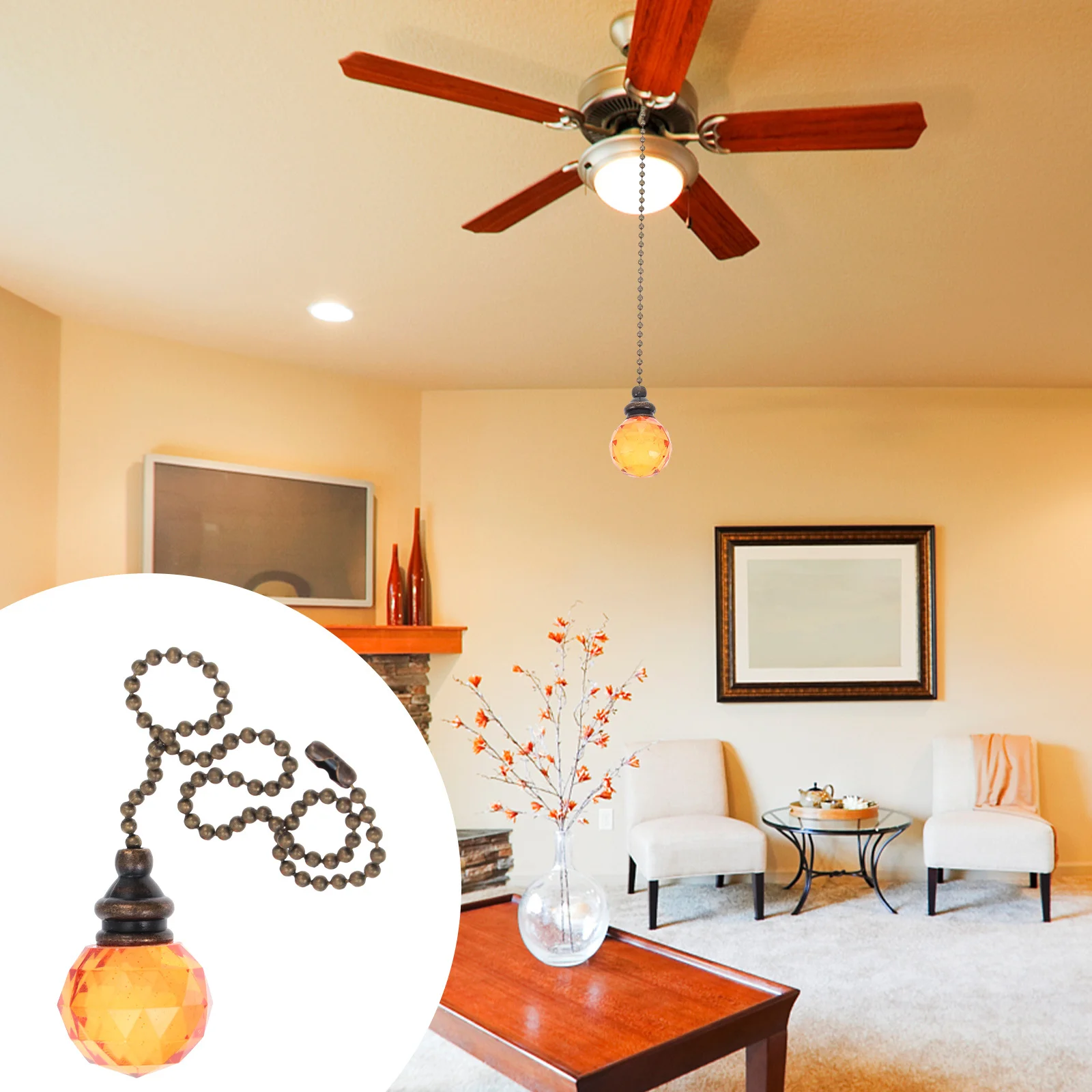 

2Pcs Home Chandelier Pendant Ceiling Light Chain Crystal Pull Chain Hanging Lamp Decoration for Living Room Bedroom
