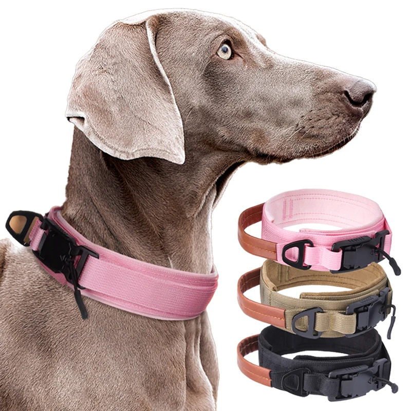 

Heavy Duty Dog Collar Adjustable Military Training Nylon Dog Collar with Control Handle and Heavy Metal Buckle for Large Pets