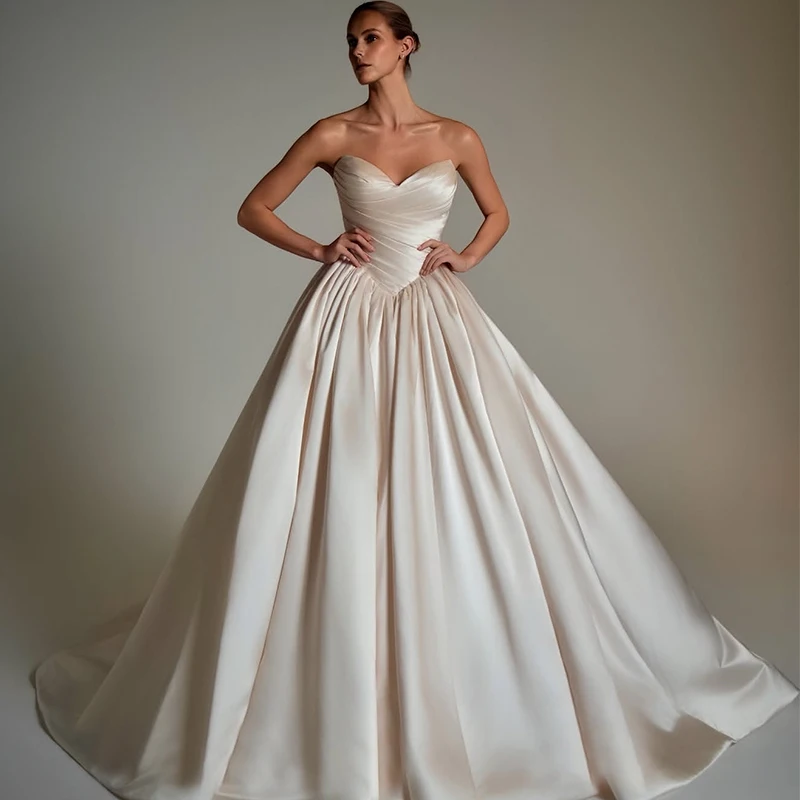 

Robe MariéE Satin Graceful Wedding Dress Satin With Elegant Pleats A-Line Ballgown Sleeveless Strapless Customized Zipper Bride